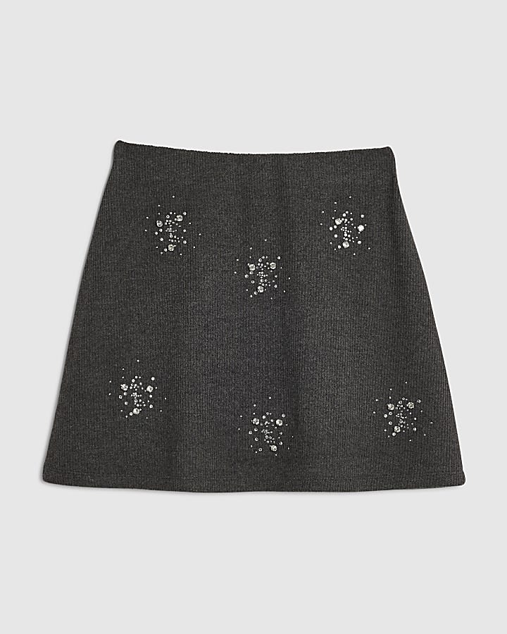 Grey Embellished Cosy Mini Skirt