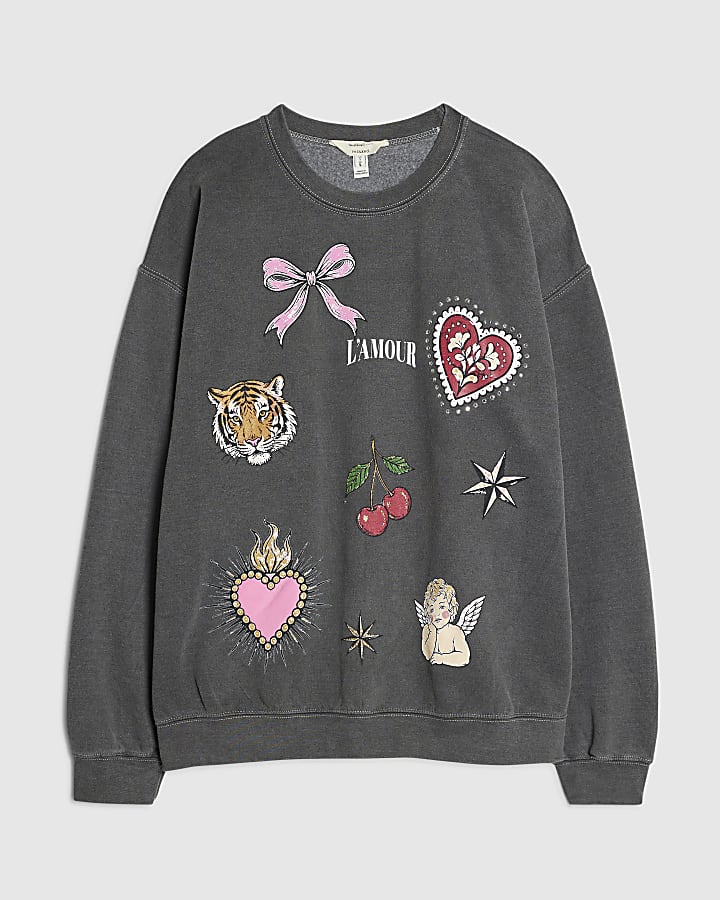 Grey Quirky Cherub Hotfix Sweatshirt