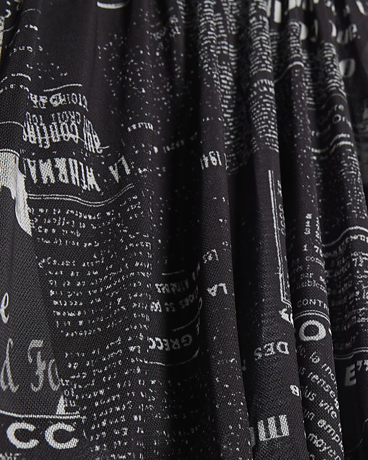 Black Newspaper Print Mesh Mini Dress