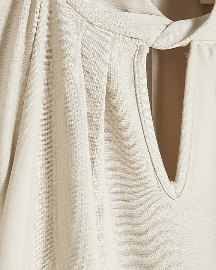 Cream Short Sleeve Twist Front Top