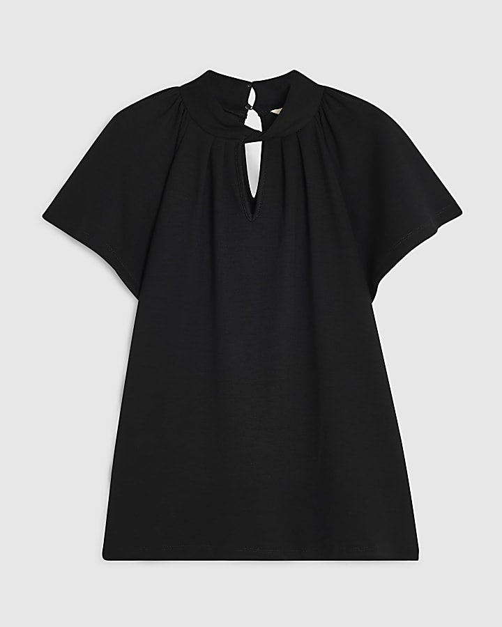 Black Short Sleeve Twist Front Top