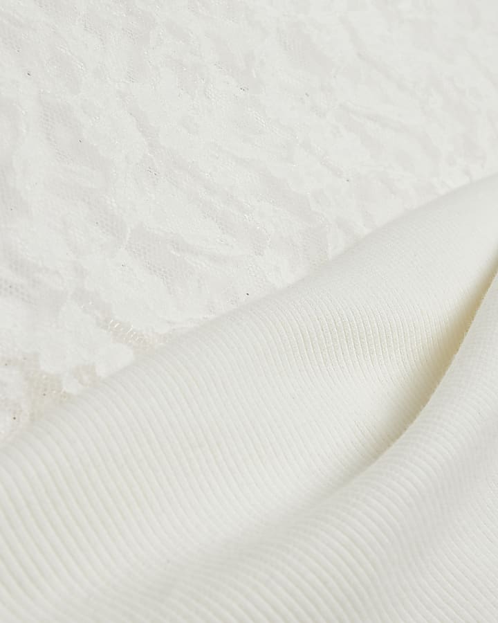 Cream Lace Neck Twist Top