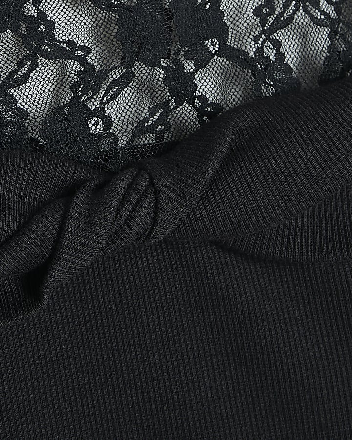 Black Long Sleeve Lace Twist Top