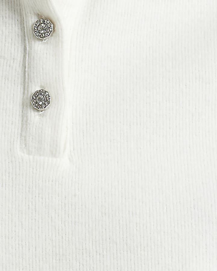 Cream Cosy Diamante Short Sleeve Polo Shirt