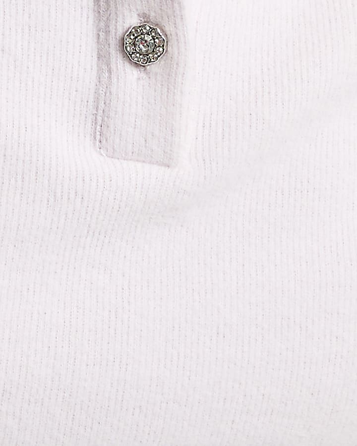 Pink Short Sleeve Cosy Diamante Polo Top