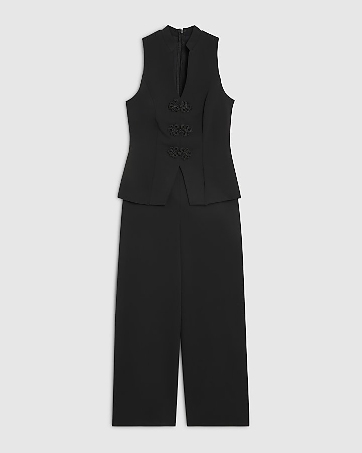 Black Frogging Waistcoat Jumpsuit