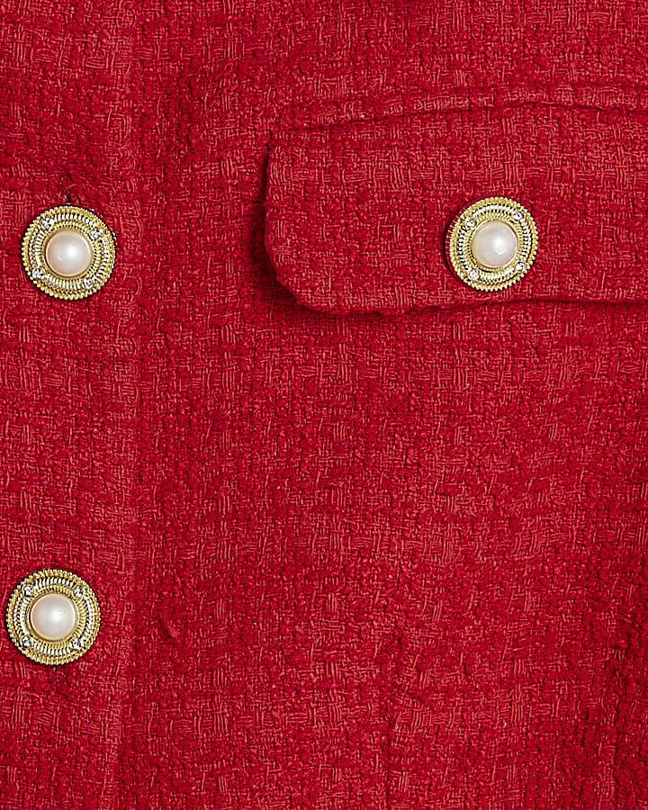 Red Collared Boucle Belted Top