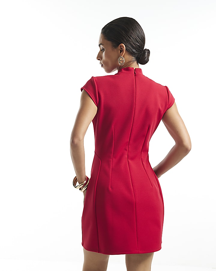Petite Red Cap Sleeve Mini Dress
