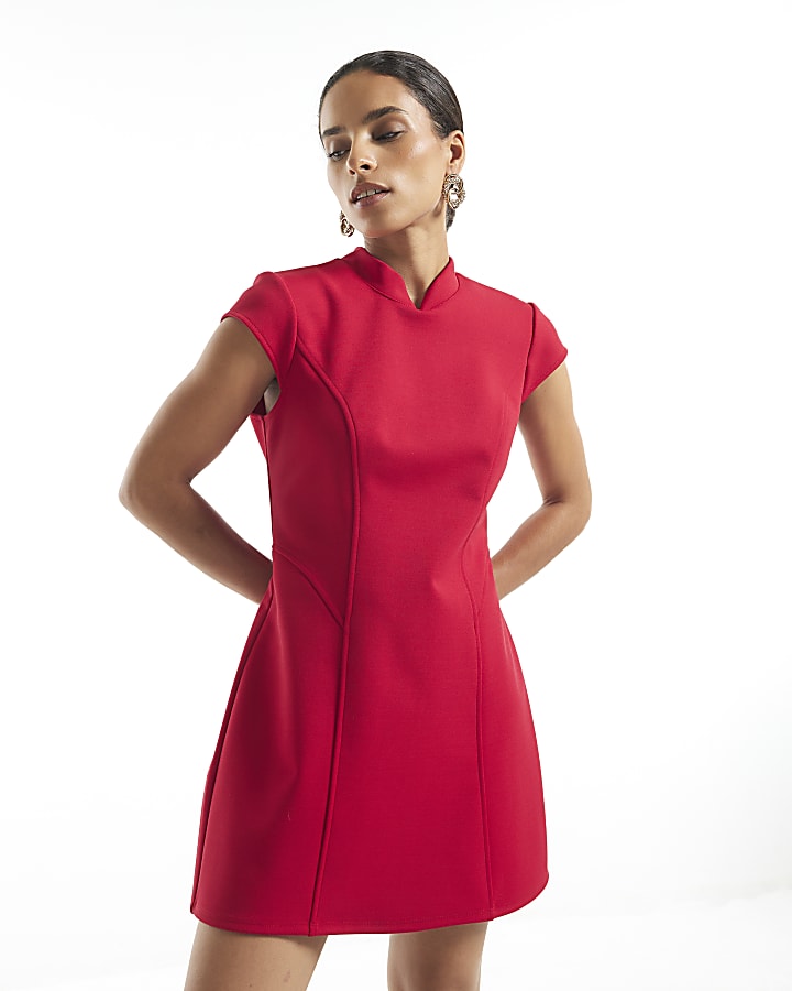 Petite Red Cap Sleeve Mini Dress