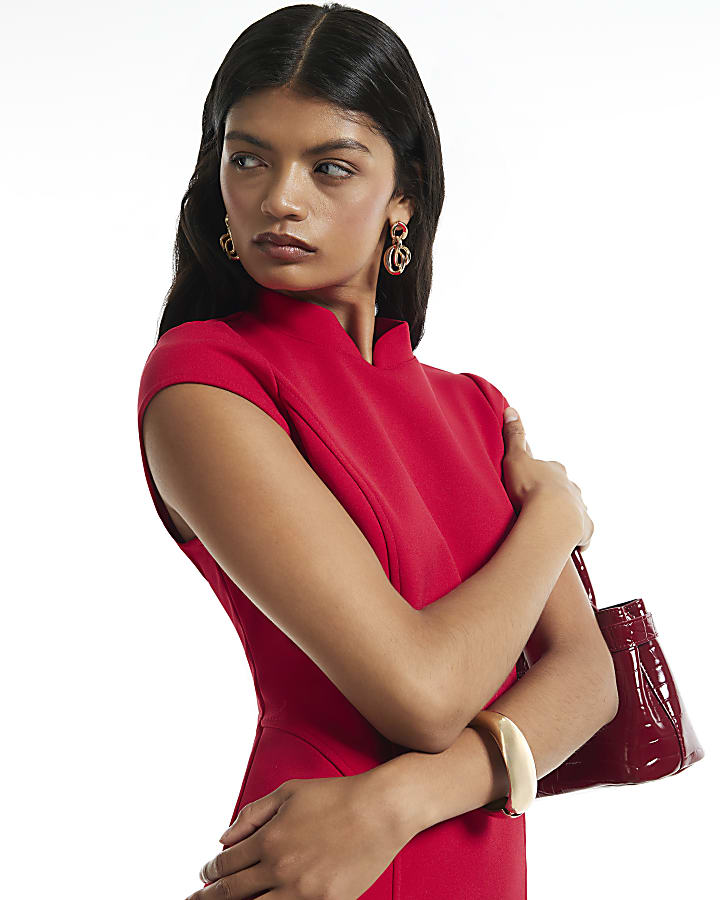 Red Cap Sleeve Mini Bodycon Dress