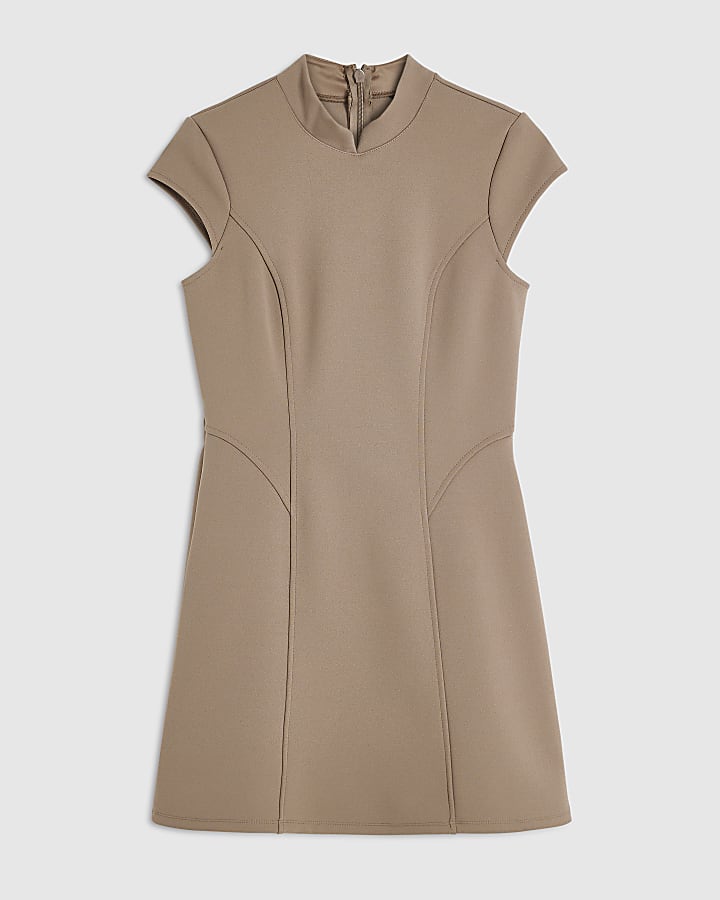 Brown Cap Sleeve Mini Dress