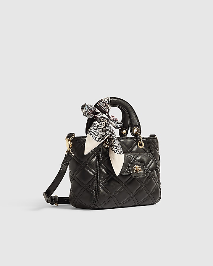 Black Front Pocket Quilted Scarf Shoulder Bag