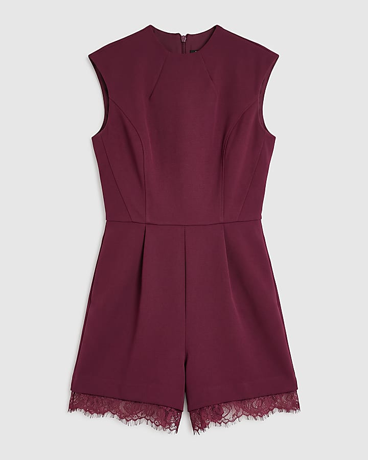 Burgundy Lace Trim Playsuit