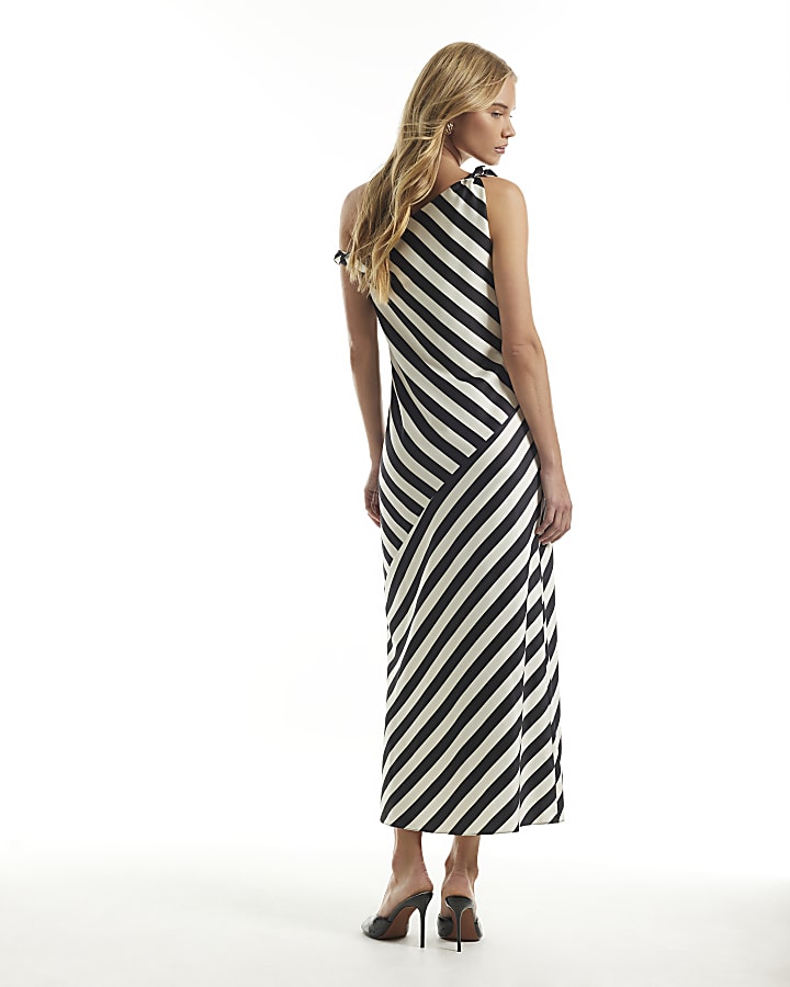 Black Stripe Asymmetric Midi Dress