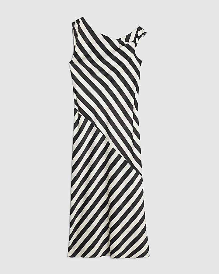Black Stripe Asymmetric Midi Dress