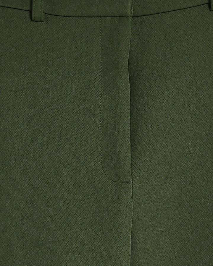 Khaki Side Split Soft Flare Trousers