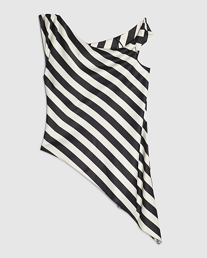 Black Stripe Asymmetric Top