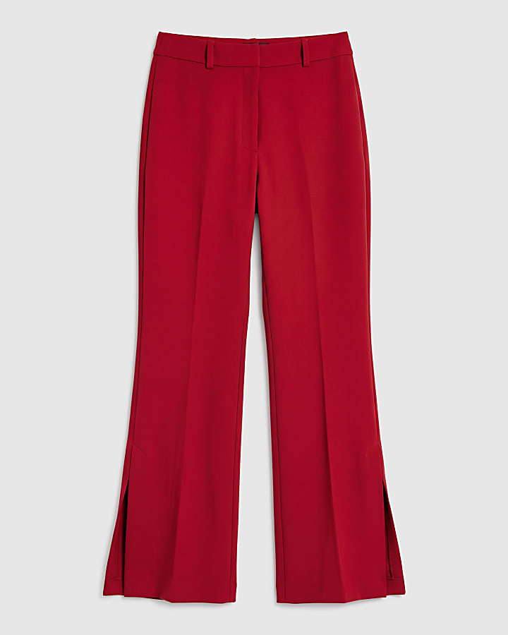 Red Side Split Soft Flare Trousers