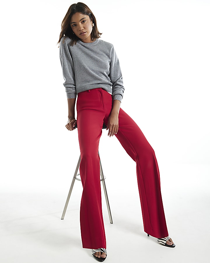 Red Side Split Soft Flare Trousers