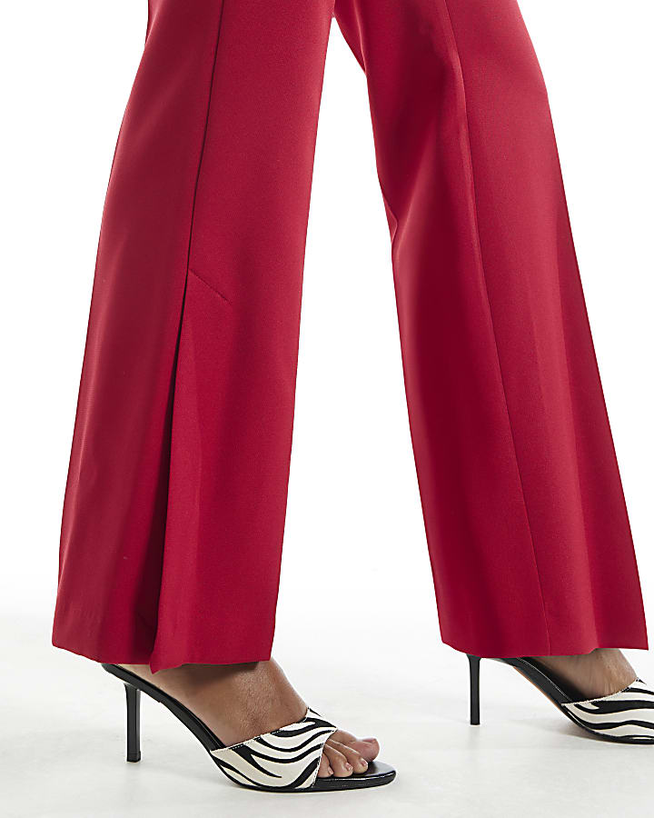 Red Side Split Soft Flare Trousers