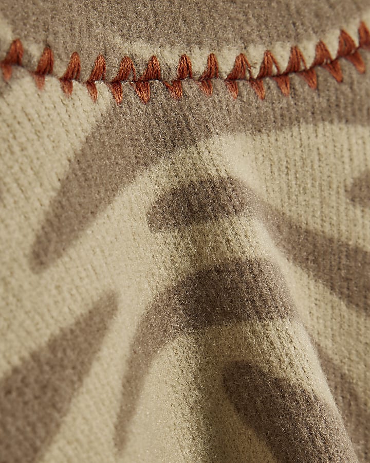 Beige Cosy Zebra Whipstitch Top