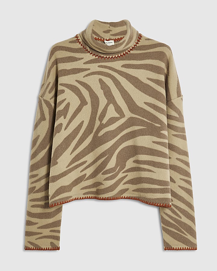 Beige Cosy Zebra Whipstitch Top