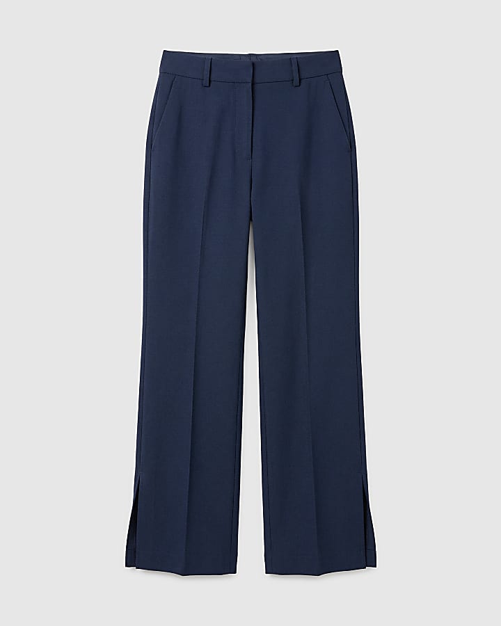 Navy Side Split Soft Flare Trousers