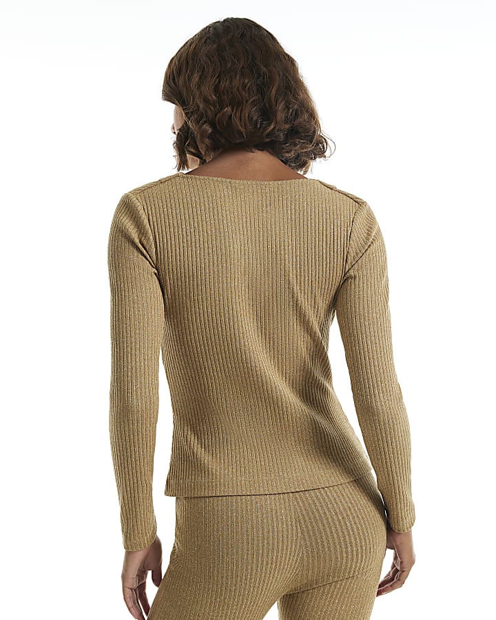 Gold Cowl Neck Glitter Aysmmetric Top