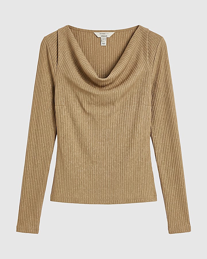 Gold Cowl Neck Glitter Aysmmetric Top
