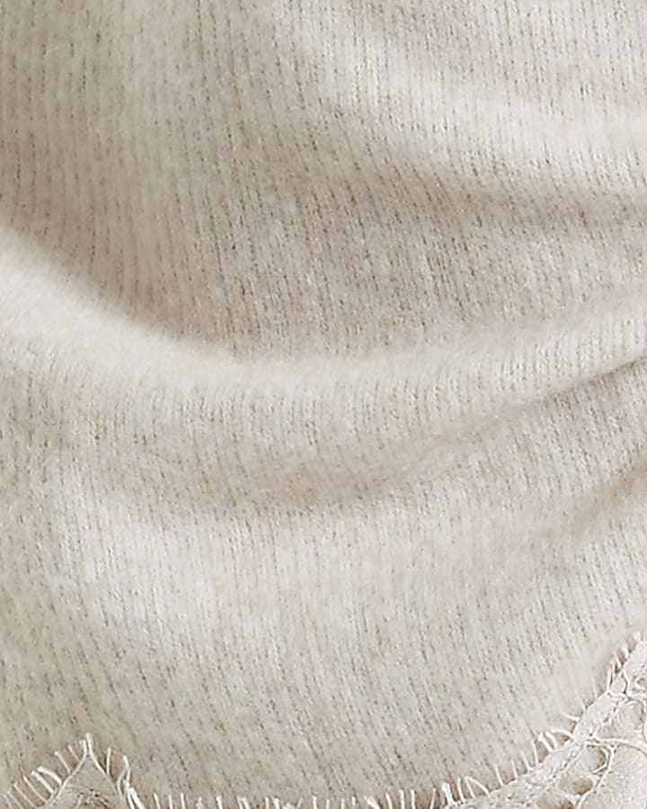Beige Cosy Lace Hem Asymmetric Top