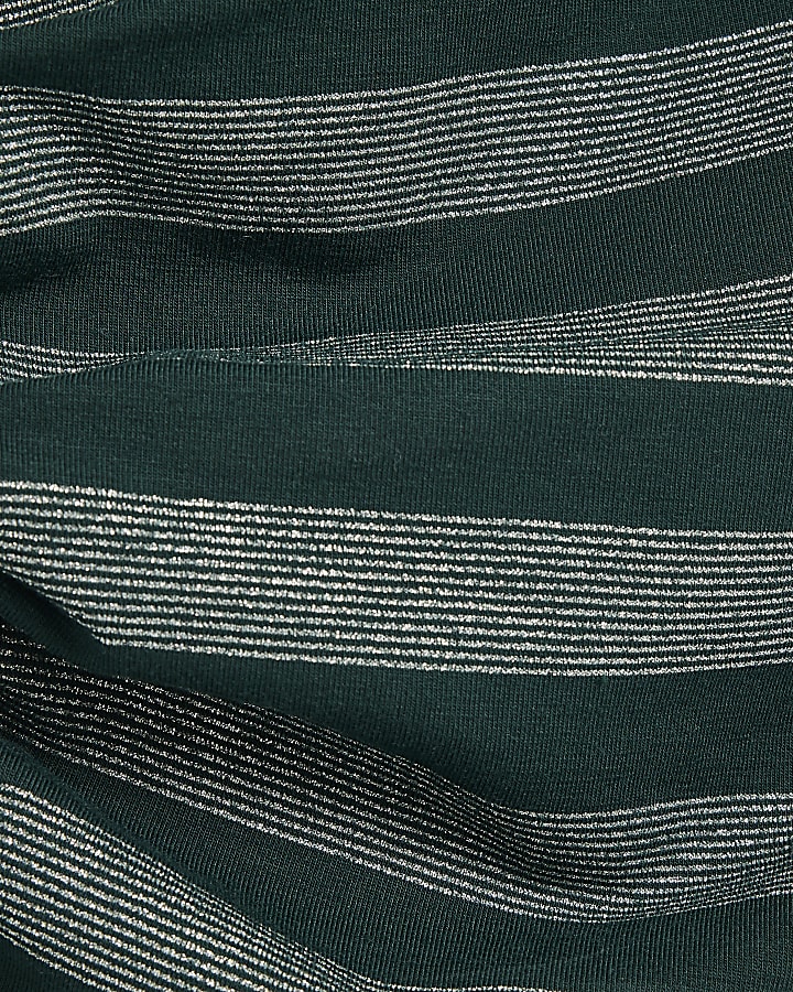 Green Metallic Stripe Asymmetric Drape Top