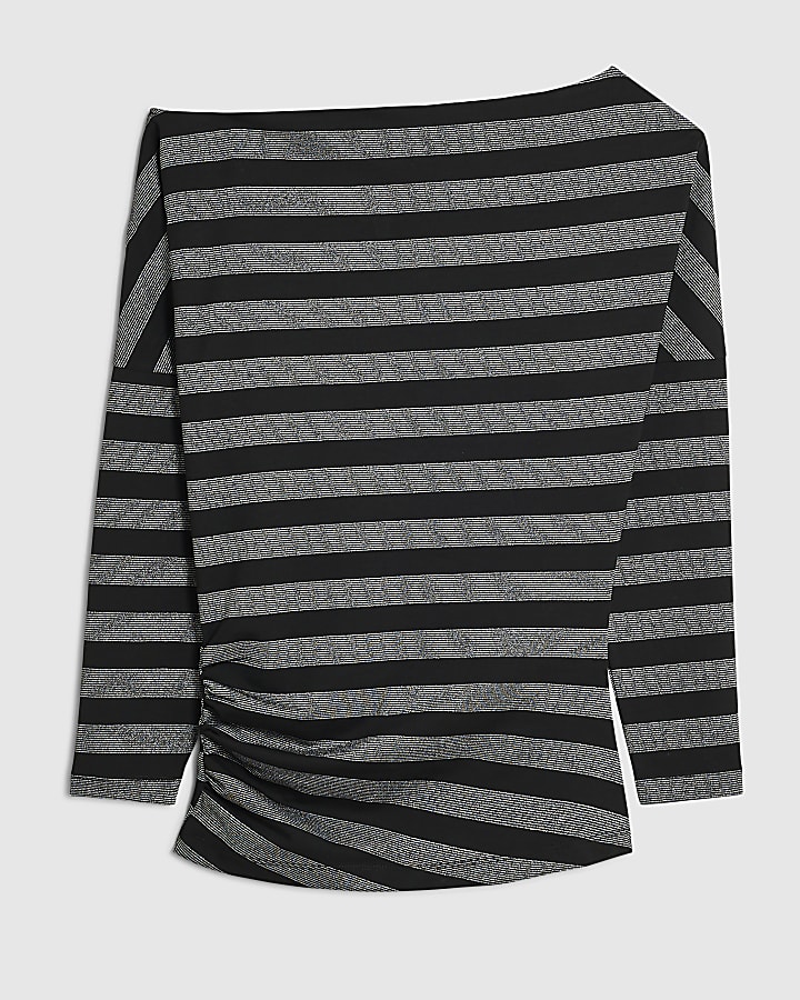 Black Asymmetric Metallic Stripe Drape Top