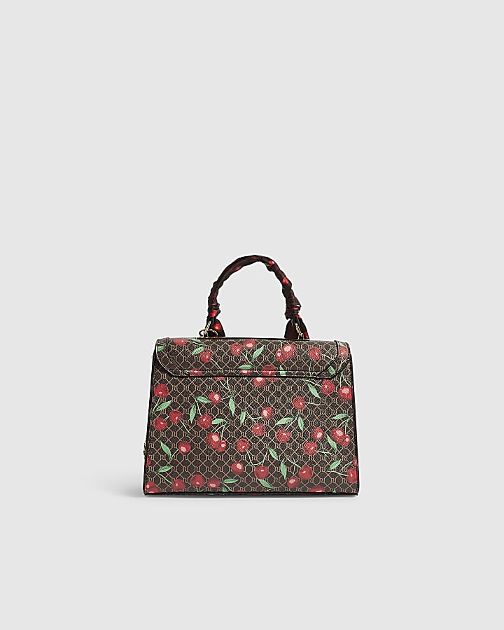 Brown Cherry Monogram Medium Charm Tote Bag