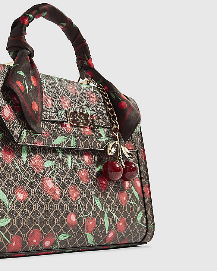 Brown Cherry Monogram Medium Charm Tote Bag