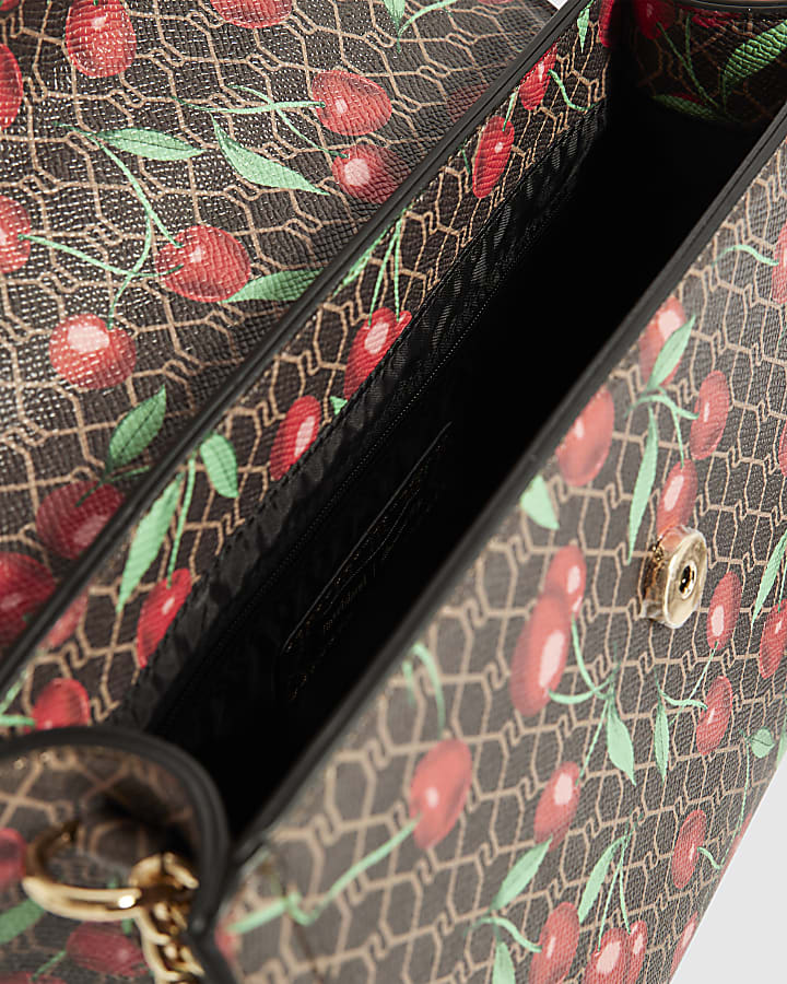 Brown Cherry Monogram Medium Charm Tote Bag