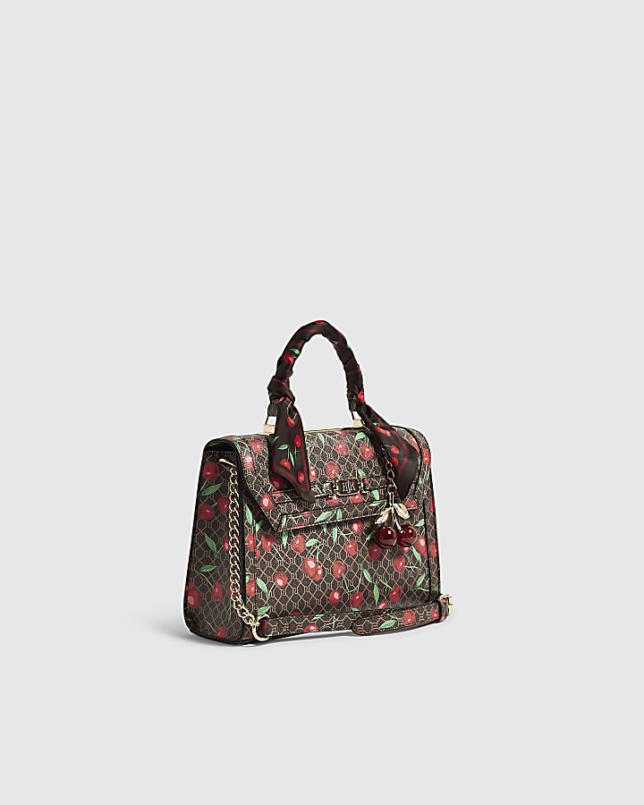 Brown Cherry Monogram Medium Charm Tote Bag