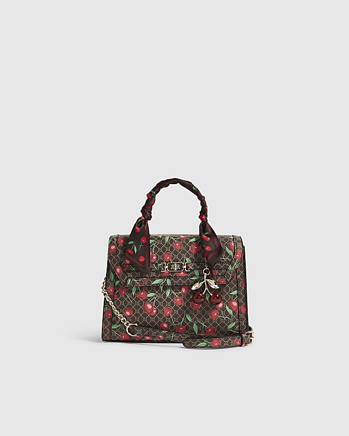 Brown Cherry Monogram Medium Charm Tote Bag