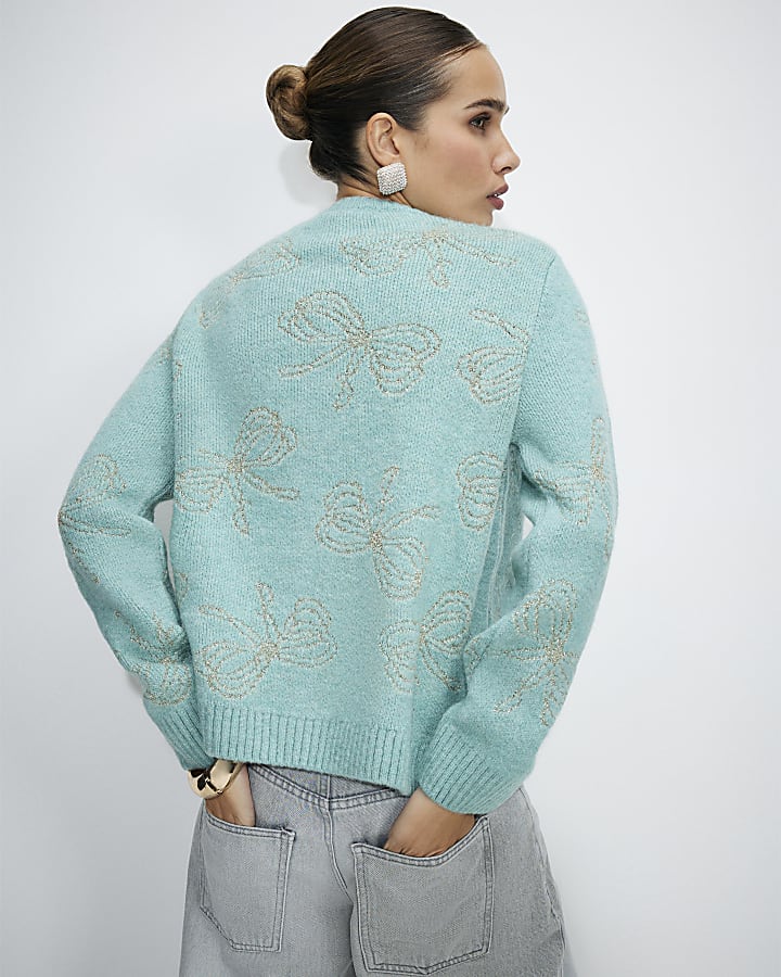 Green Glitter 3D Bow Cardigan