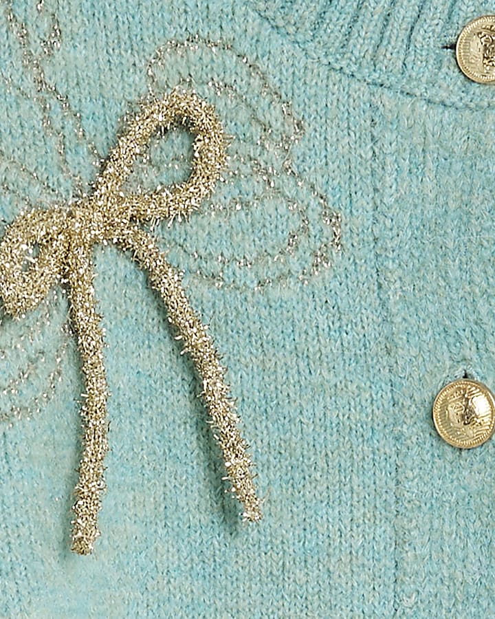 Green Glitter 3D Bow Cardigan