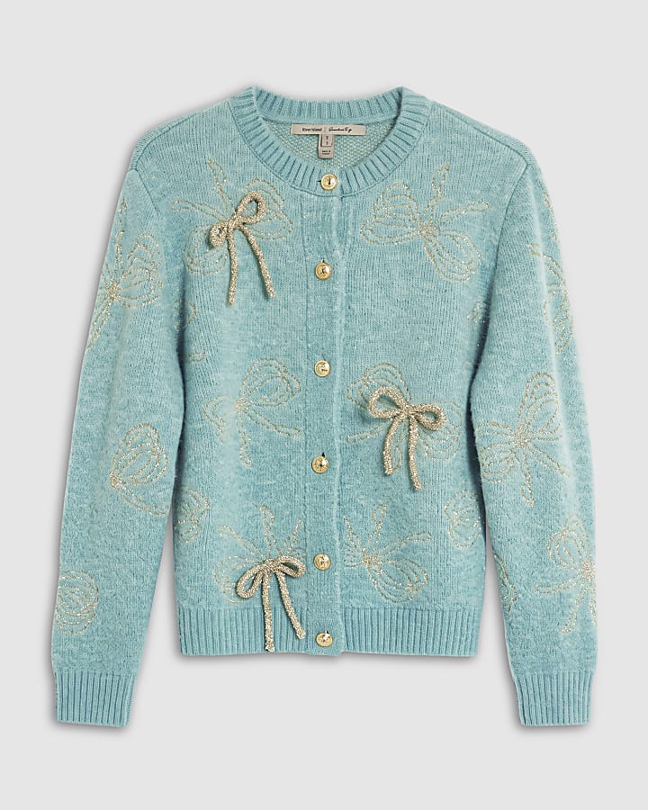 Green Glitter 3D Bow Cardigan