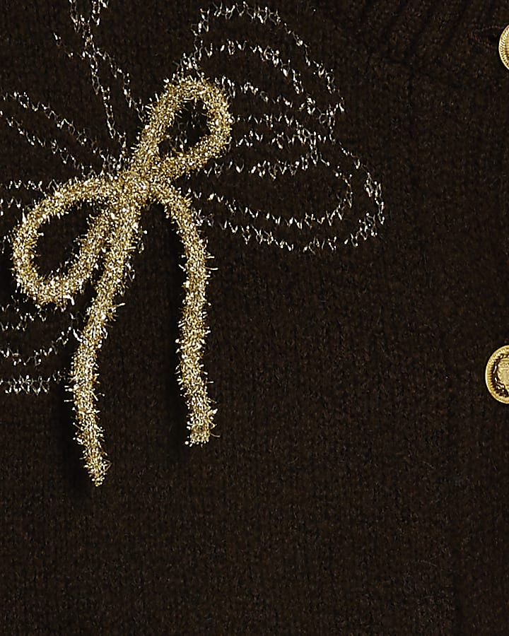 Brown Glitter 3D Bow Cardigan