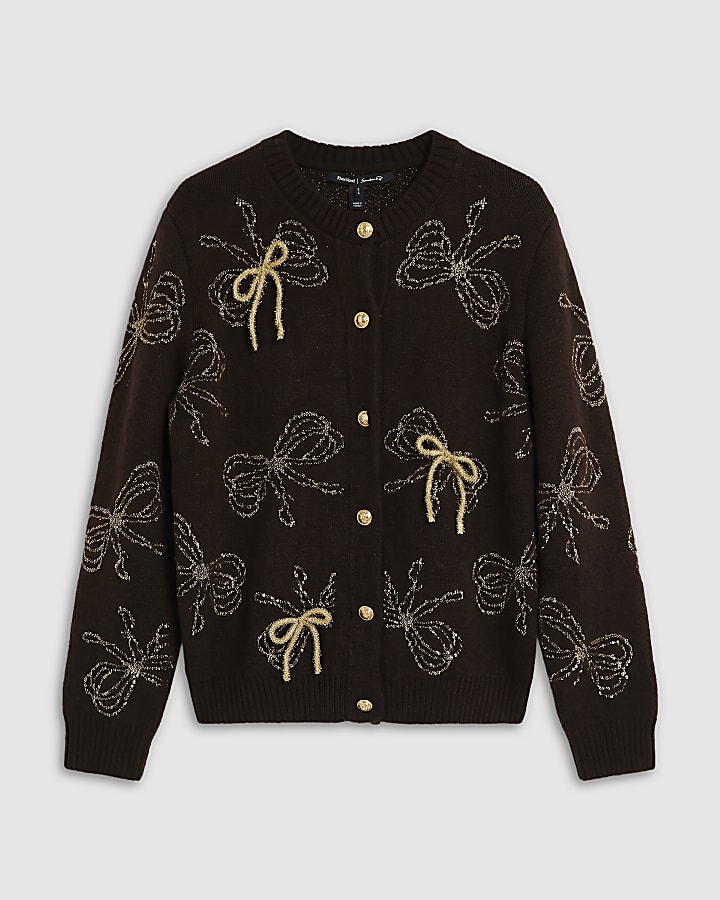Brown Glitter 3D Bow Cardigan
