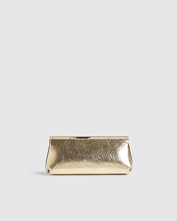 Gold Metal Bar Top Flap Clutch Bag