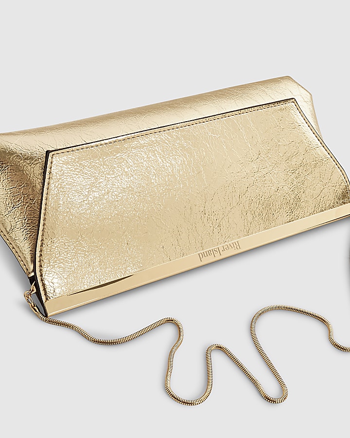 Gold Metal Bar Top Flap Clutch Bag
