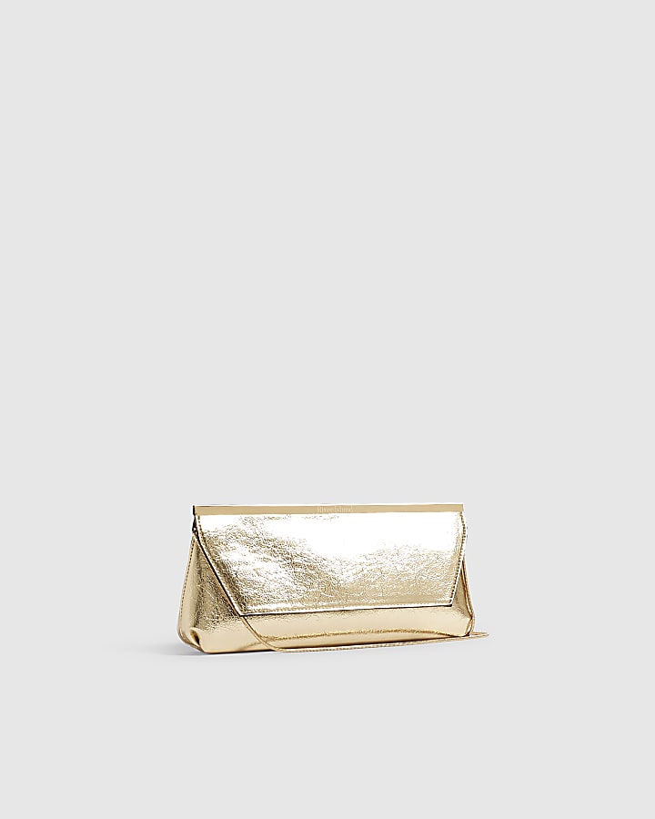 Gold Metal Bar Top Flap Clutch Bag