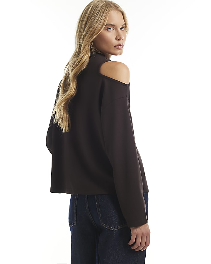 Brown Premium Cut Out Shoulder Sweatshirt