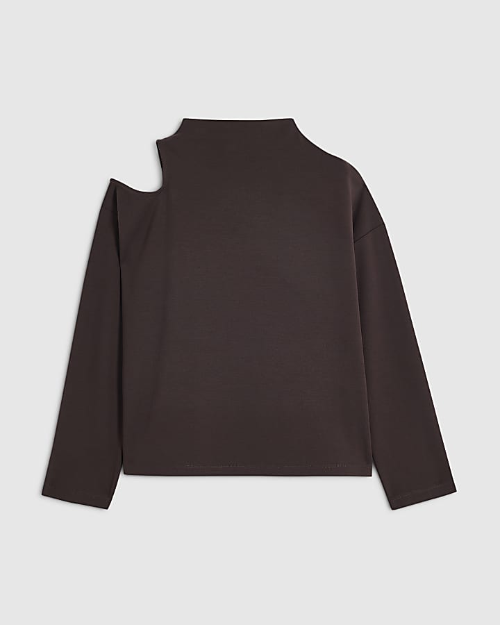 Brown Premium Cut Out Shoulder Sweatshirt