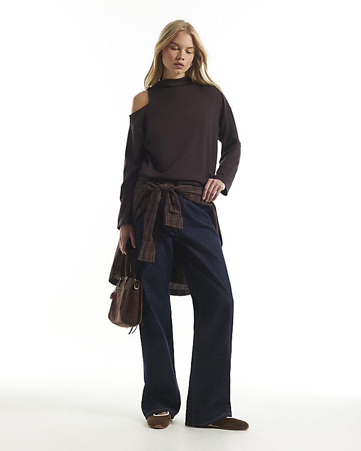 Brown Premium Cut Out Shoulder Sweatshirt