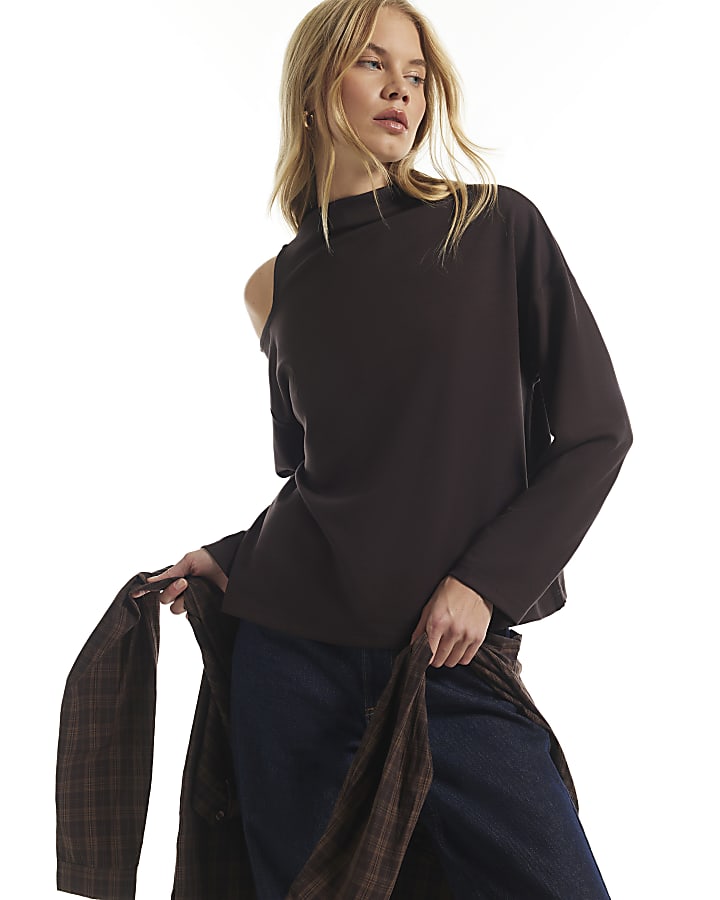 Brown Premium Cut Out Shoulder Sweatshirt