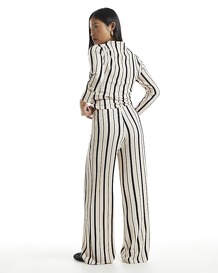 Petite Black Stripe Wide Leg Trousers